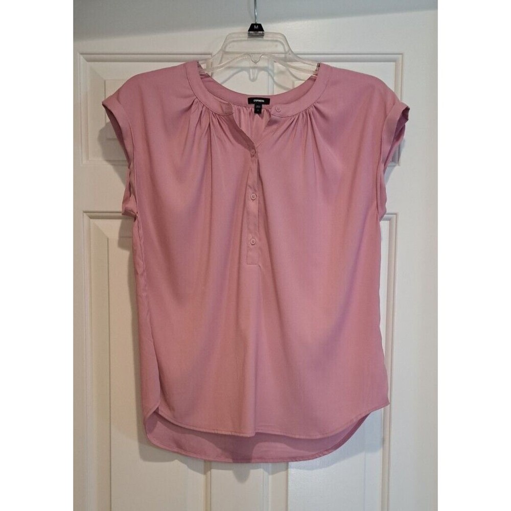 Express Gathered Collar Half Button Up Pink Gramercy Blouse Size Small